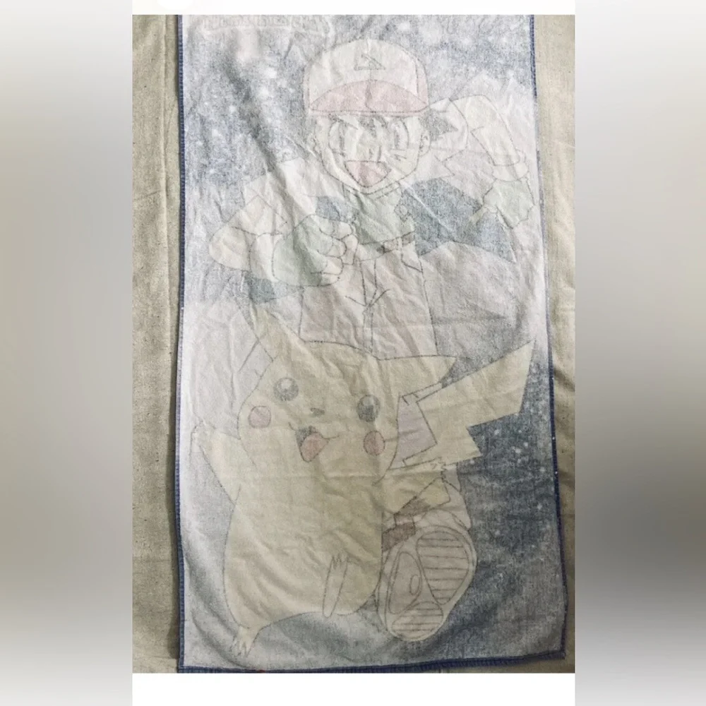 Vintage Pokémon Bath Beach Towel Pikachu Ash Video Gamer Gotta Catch 54”x 28”